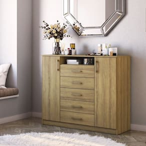 Cômoda com 2 Portas e 5 Gavetas Quebec Mel