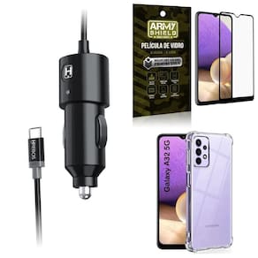 Capa samsung a32 5g +carregador veicular tipo c +película 3d