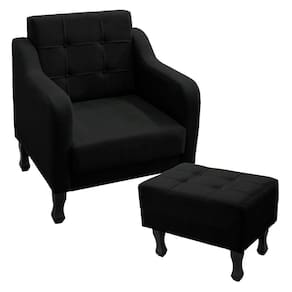 Kit Poltrona Decorativa C- Puff Para Sala Bella Suede Cor:preto