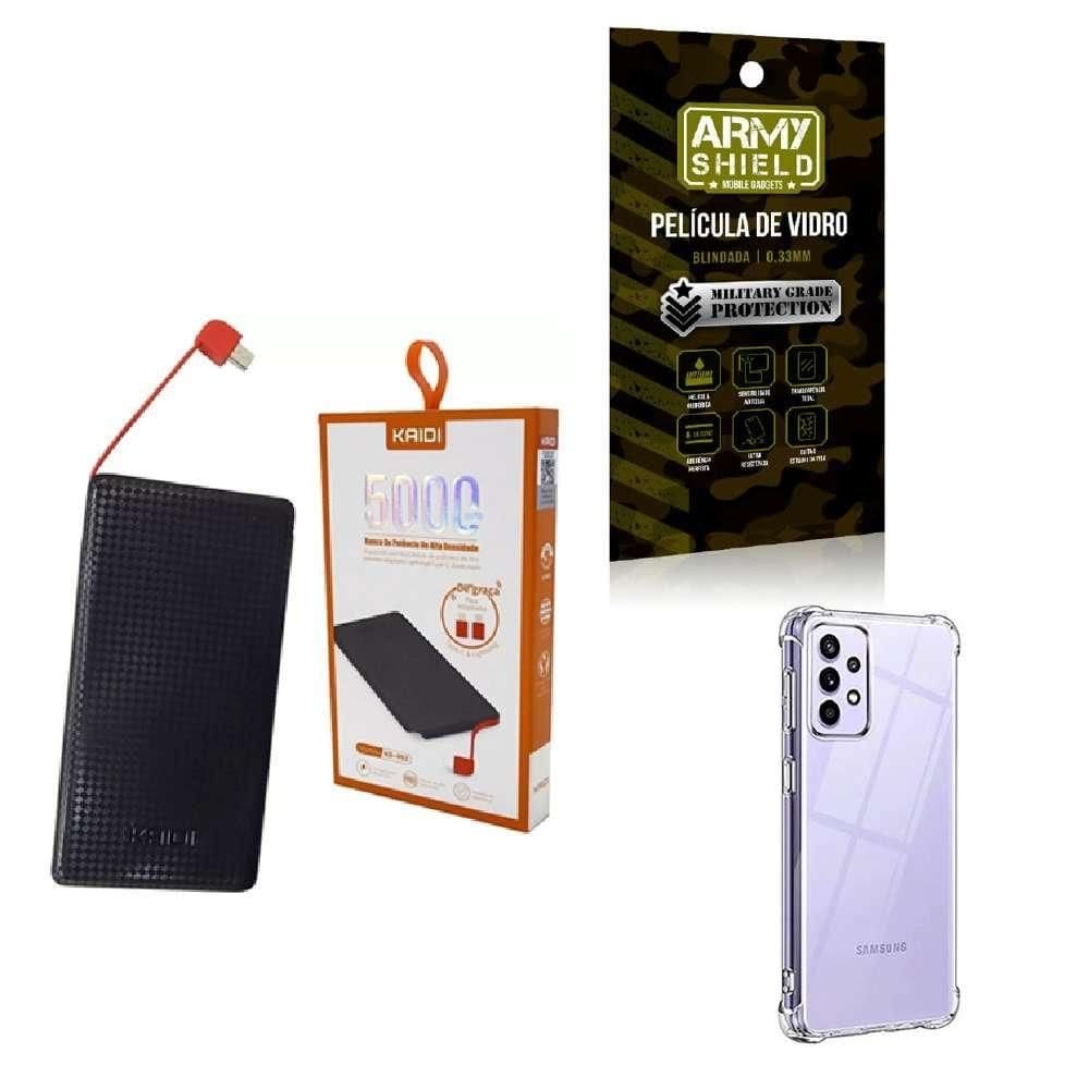 Kit power bank 5000mah + capinha samsug a52s5g + película 3d