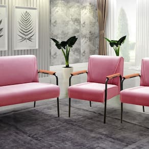 Conjunto com 2 Poltronas e Namoradeira Decorativa Jade Sala de Estar Rosa