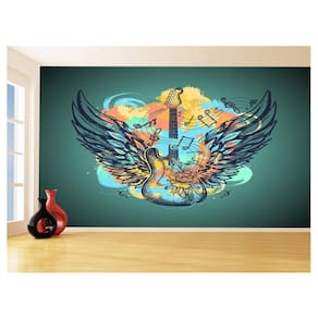 Papel De Parede 3D Arte Guitarra Asas Colorido 3,5M Tra142