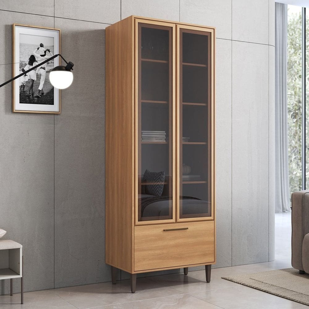 Cozinha Jade Cristaleira 80cm 2 Portas de Vidro 1 Gaveta Freijó
