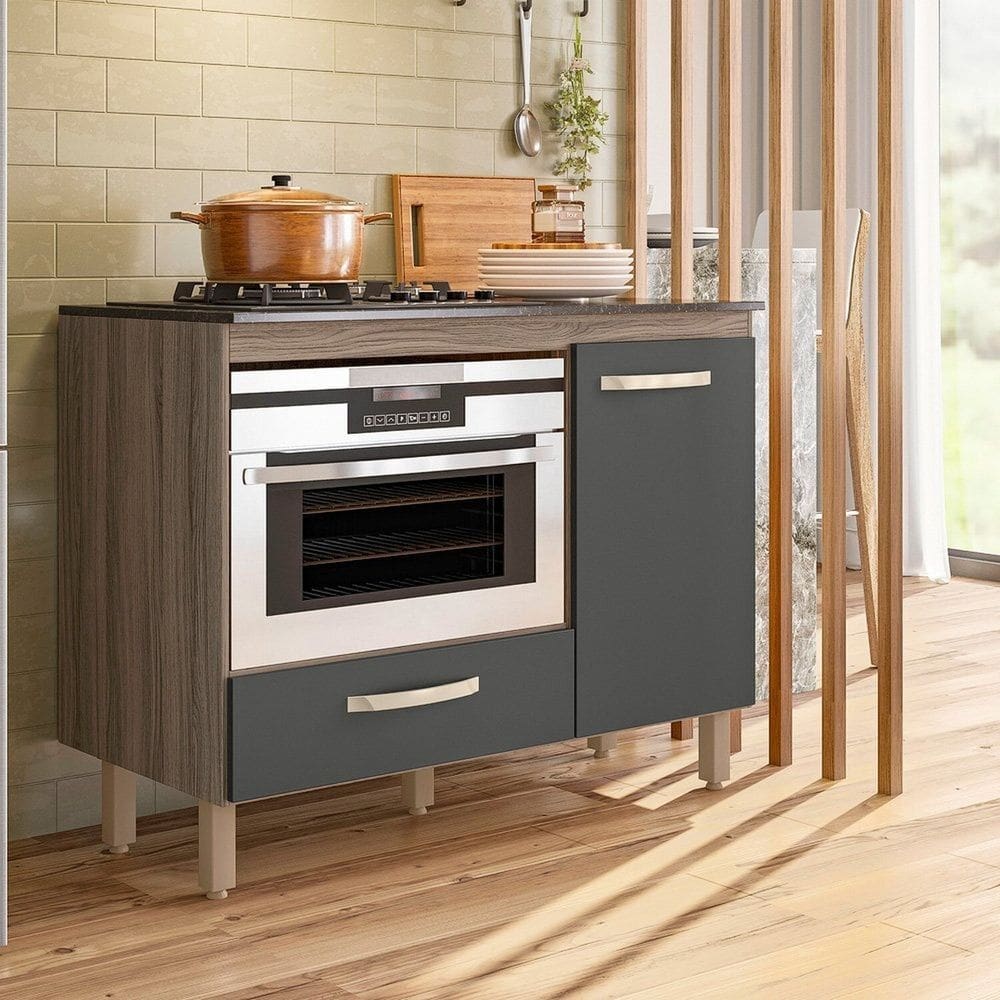 Balcão para Cooktop 1 Porta 1 Gaveta Fit Carvalho Marrom/Cinza