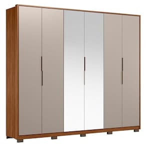 Guarda Roupa Casal Atrice 6 Portas Nogueira Nude Prime TX com Espelho e Pés Demóbile – Demartêz