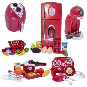 Kit infantil cozinha chefe geladeira mercado cafeteira 40pç