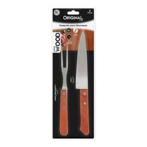 Conjunto churrasco kit garfo faca de madeira  line