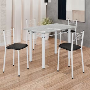 Conjunto Sala de Jantar Mesa Retangular 100x60cm Tampo Granito Topázio 4 Banquetas Maragogi Yescasa Preto Liso / Branco