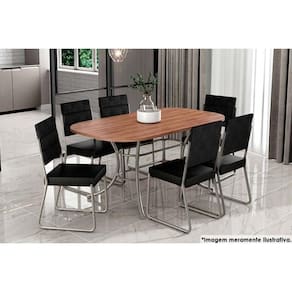 Sala de Jantar Completa 1547 Aço c/ Tampo Madeirado 160x90cm e 6 Cadeiras 1736 Preto - Carraro