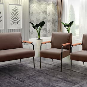Conjunto com 2 Poltronas e Namoradeira Decorativa Jade Sala de Estar Marrom
