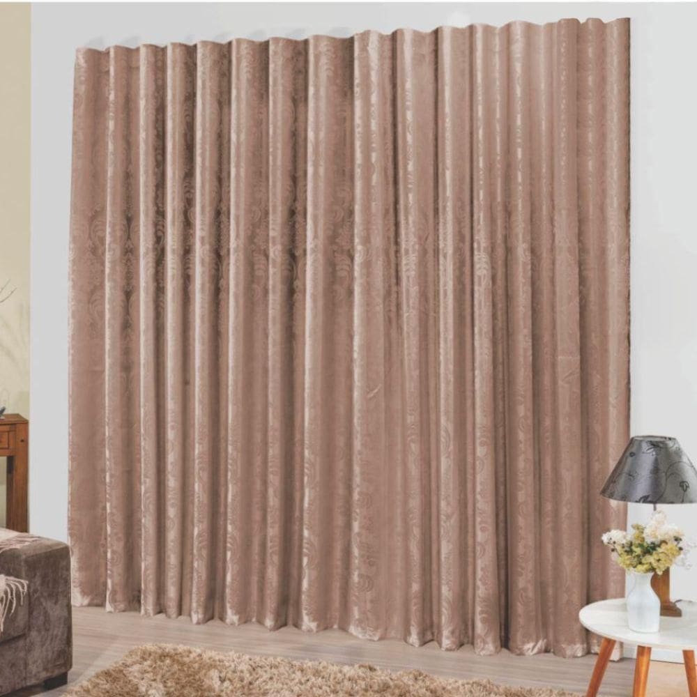 Cortina tropical em jacquard 3,00 x 2,70 trilho suisso bege