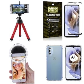 Capinha moto g31 + tripé flex + flash ring + película 3d