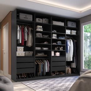 Closet Casal em Bp 4 Vaos sem Portas 6 Gavetas Sion Preto