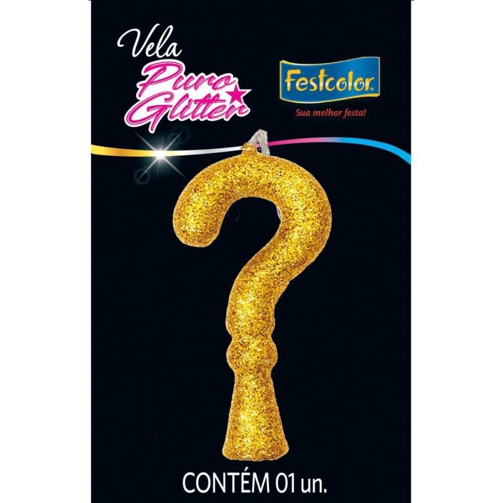 Vela Para AniveRosaario Interrogacao Puro Gliter Ouro