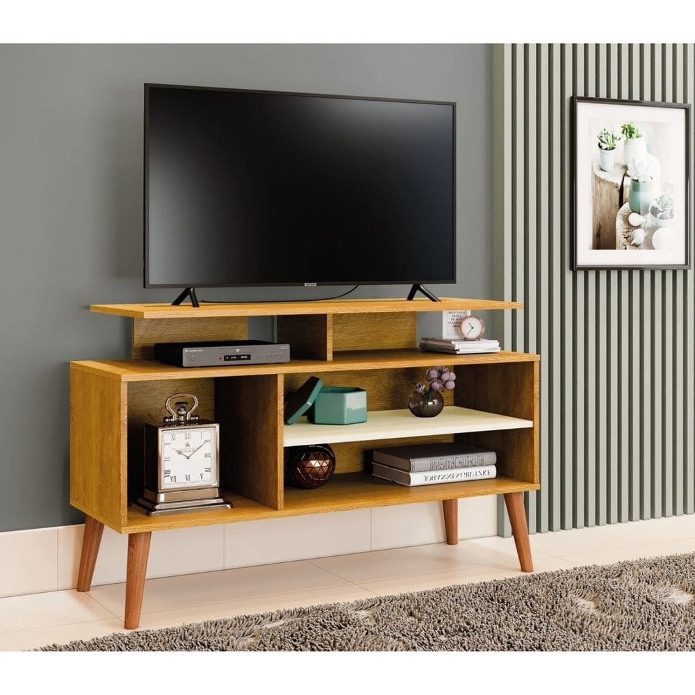 Rack para Tv até 42 Polegadas Pés Madeira Retrô Lyon Naturale