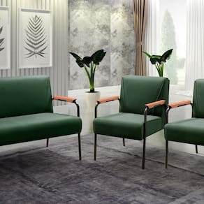 Conjunto com 2 Poltronas e Namoradeira Decorativa Jade Sala de Estar Verde
