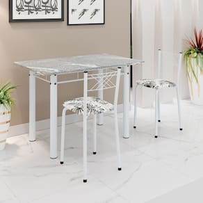 Conjunto Sala de Jantar Mesa Retangular 100x60cm Tampo Granito Topázio 2 Banquetas Maragogi Yescasa Flor de Lotus / Branco