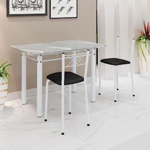 Conjunto Sala de Jantar Mesa Retangular 100x60cm Tampo Granito Topázio 2 Banquetas Maragogi Yescasa Preto Liso / Branco
