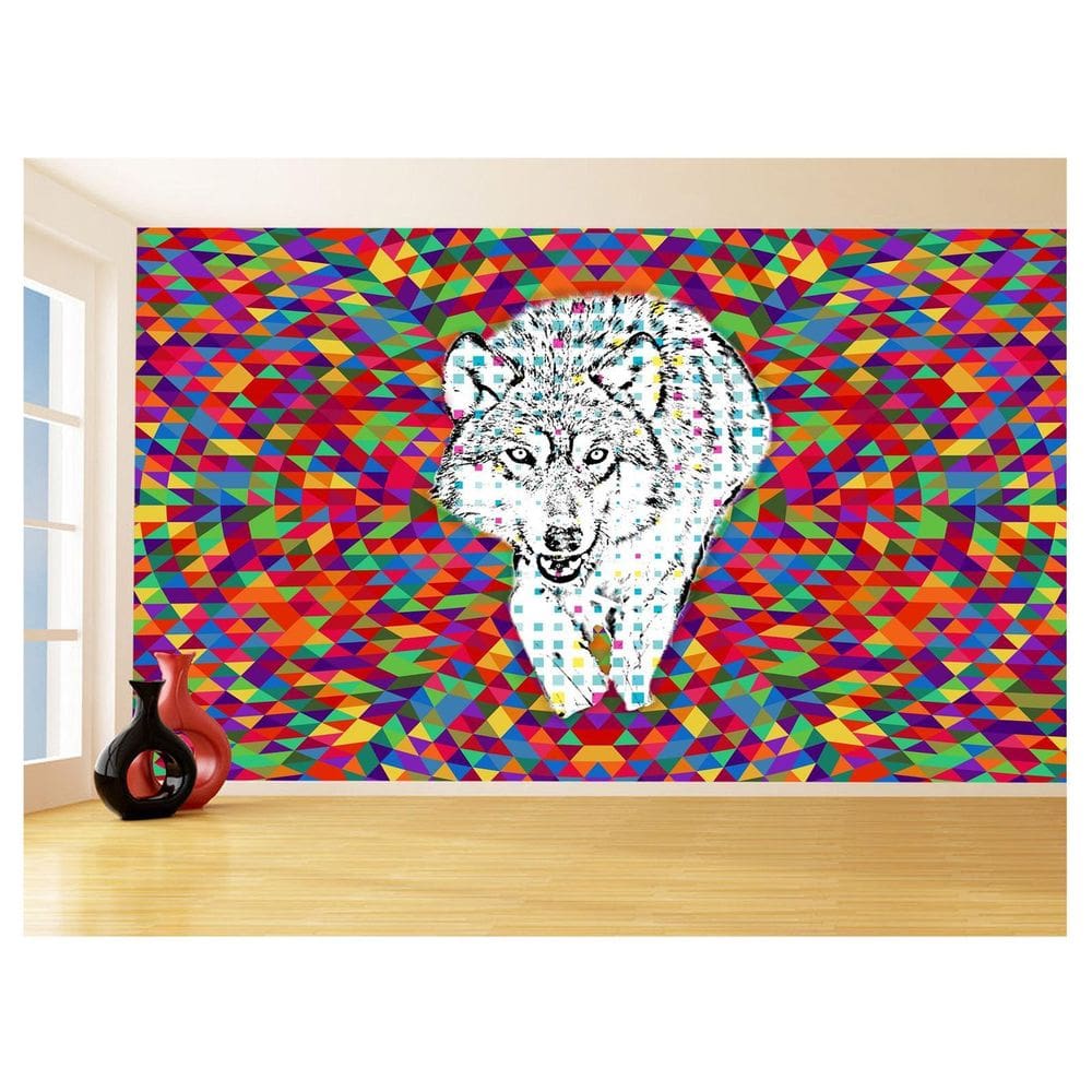 Papel De Parede Animais Pop Art Lobo Colorido 3,5M Pxa579