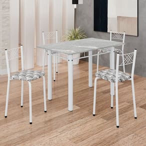 Conjunto Sala de Jantar Mesa Retangular 100x60cm Tampo Granito Topázio 4 Banquetas Maragogi Yescasa Preto/Branco