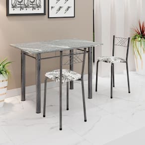 Conjunto Sala de Jantar Mesa Retangular 100x60cm Tampo Granito Topázio 2 Banquetas Maragogi Yescasa Flor de Lotus / Mart Prata