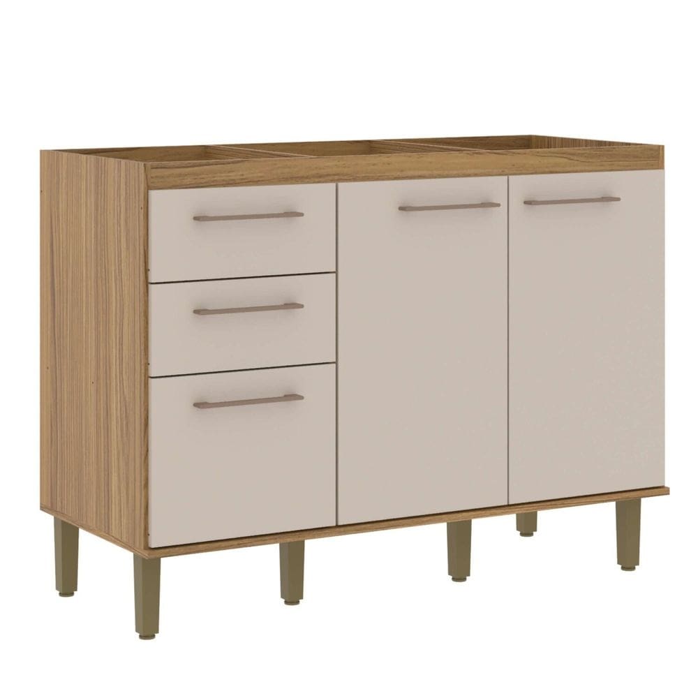 Balcão de Pia 2 Portas e 3 Gavetas 120 Cm Ipê/Cristalo