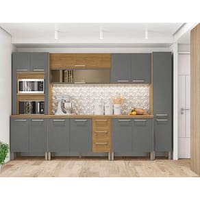 Cozinha Modulada Ambiente Ametista Composição 2 Freijó Gris Ripado - Kits Paraná