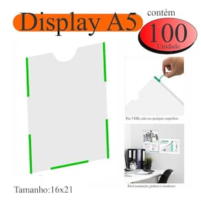 100 Display A5 Expositor Folha Quadro Aviso Parede Pet Verti