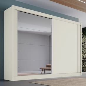 Guarda Roupa Casal com Espelho 2 Portas 4 Gavetas - Creta-Off White - Móveis Europa