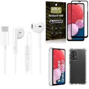 Kit capinha samsung a13 4g + fone de ouvido tipo c +película