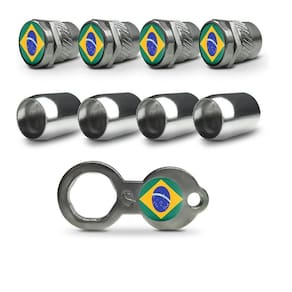 Tampa bico valvula pneu roda inox antifurto bandeira brasil