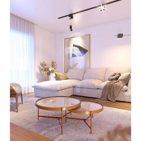 Kit Mesa de Centro Ambiente Aqua com Vidro Off White Cobre - Imcal