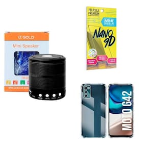 Kit caixa de som + capinha motorola g42 + película 9d