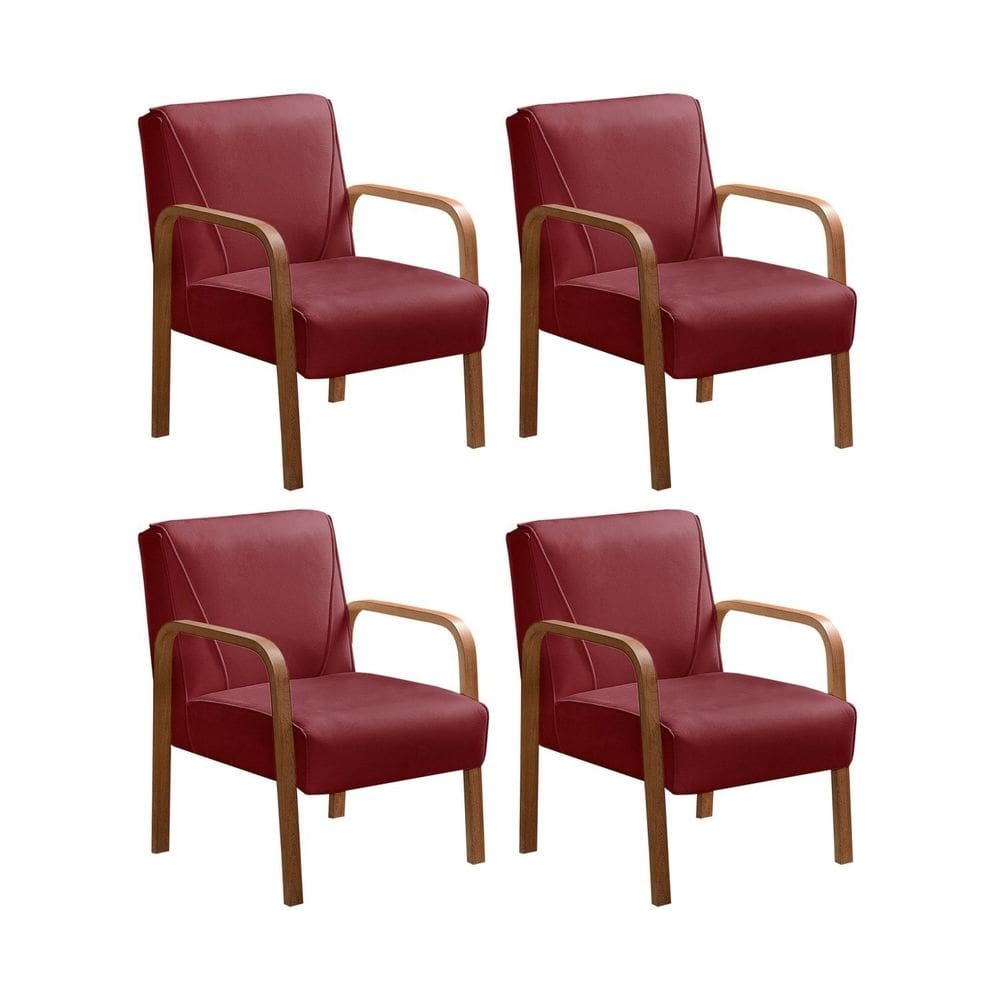 Kit 4 Poltronas Anita Conjunto Cadeiras Moderna Braço Madeira Bordô 110