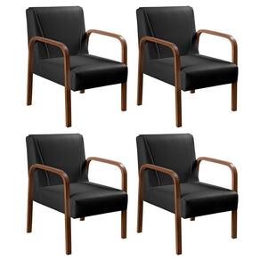 Kit 4 Poltronas Anita Conjunto Cadeiras Moderna Braço Madeira Preto 200