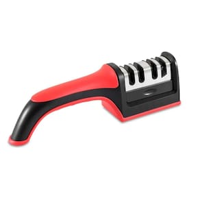 Amolador de facas e tesouras 4 em 1 vermelho prático
