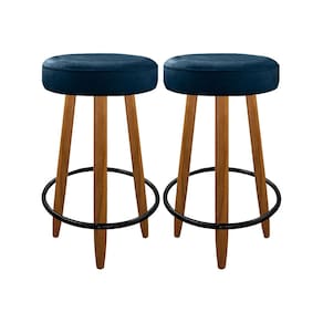 Kit 2 Banqueta Média Madeira Reforçada Para Cozinha Bar Azul