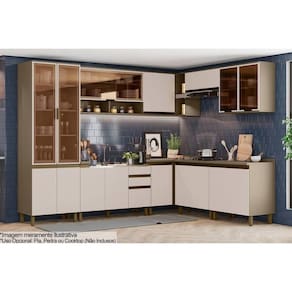 Cozinha Completa Connect 12 Peças (4 Armários + 1 Paneleiro + 4 Balcões + 3 Complementos) C6P08 Duna/Cristal - Henn