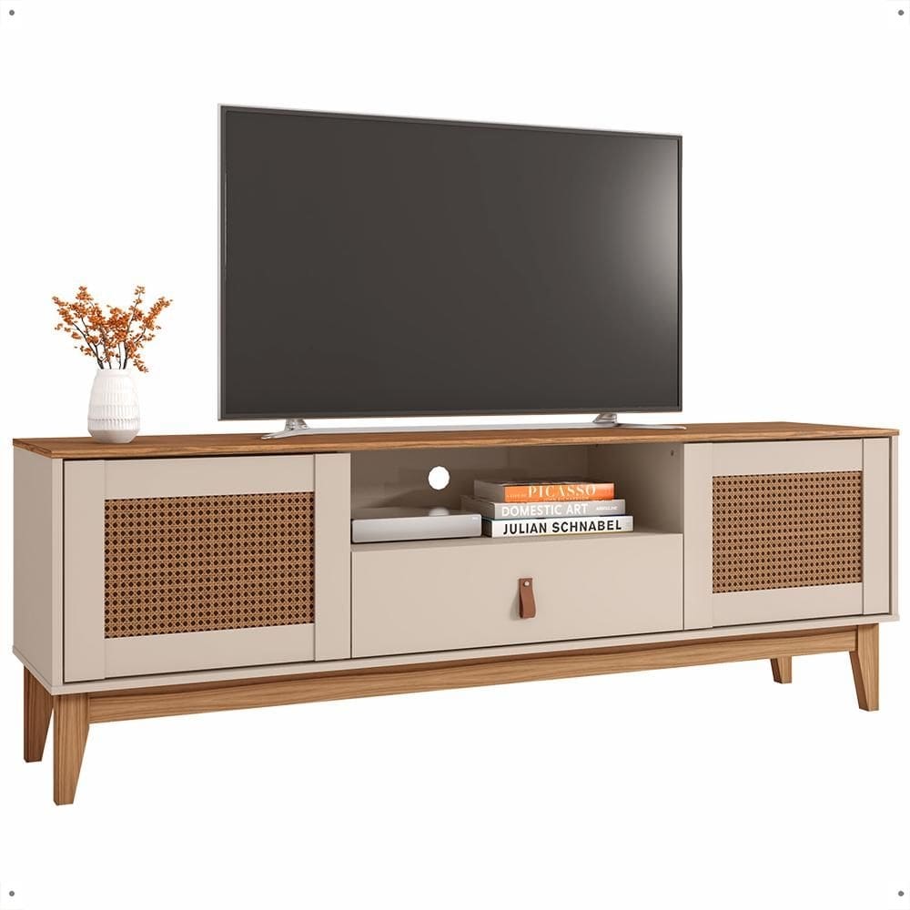 Rack Esmeralda Tv 60 Polegadas Bancada Elegante Sala Estar 2 Portas 1 Gaveta Pés Madeira - Lojas RPM