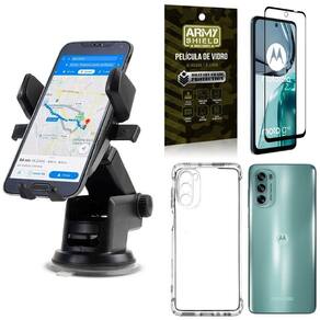 Capa moto g62 + suporte veicular ventosa auto + película 3d