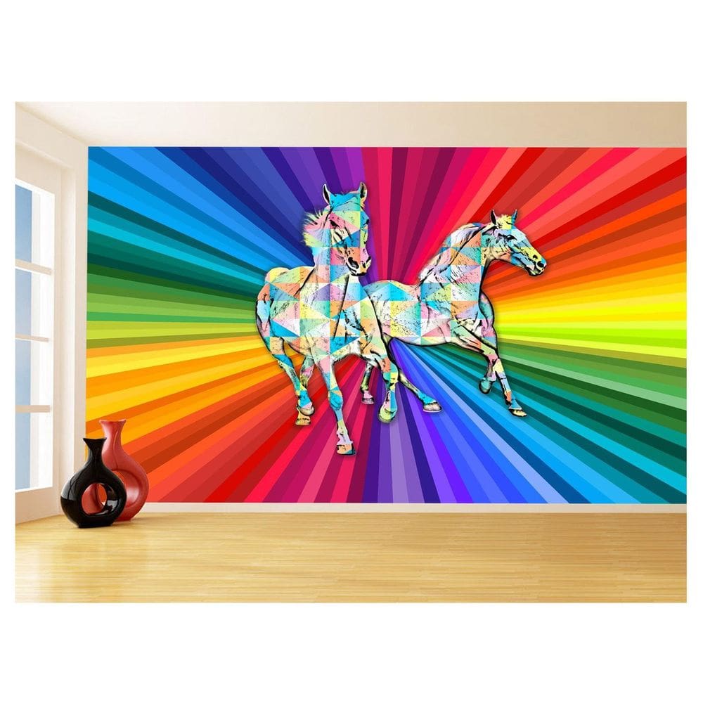 Papel De Parede Animais Pop Art Cavalos Cores 3,5M Pxa362
