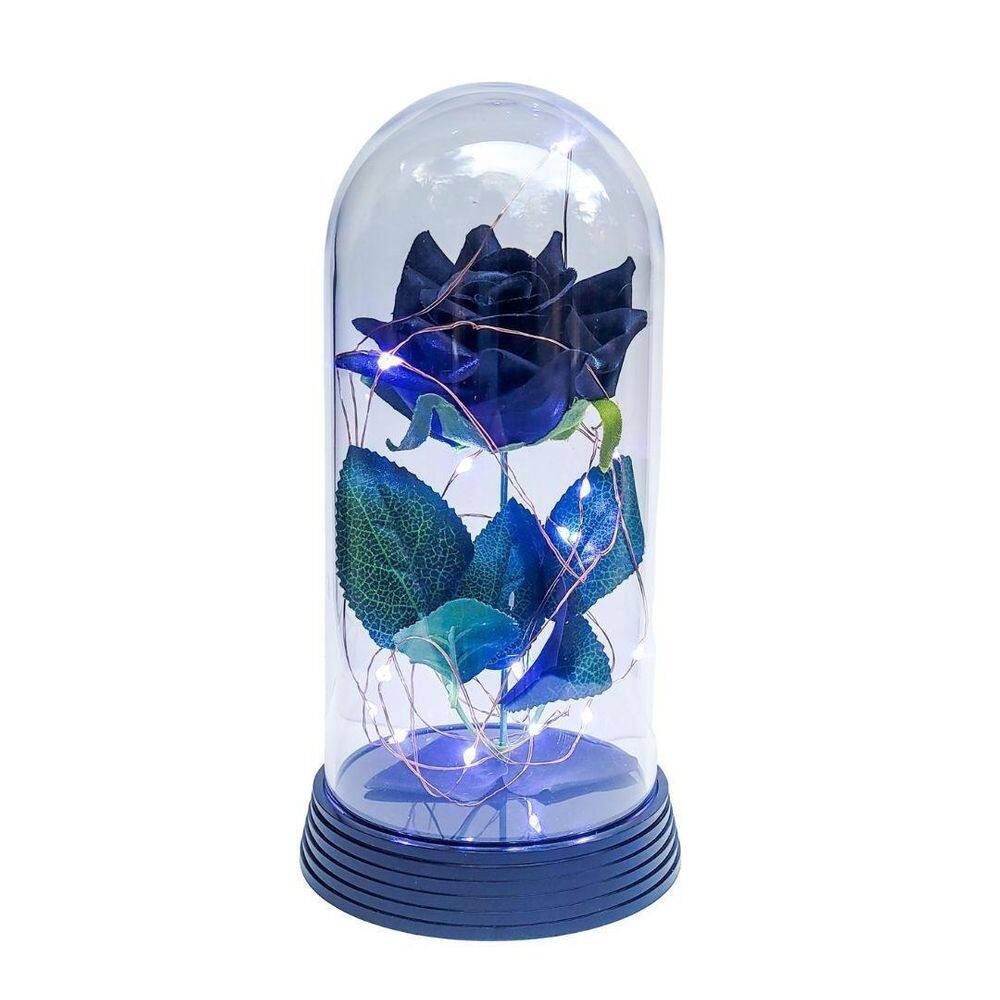 Luminária a rosa encantada preta 20 cm base preta frio