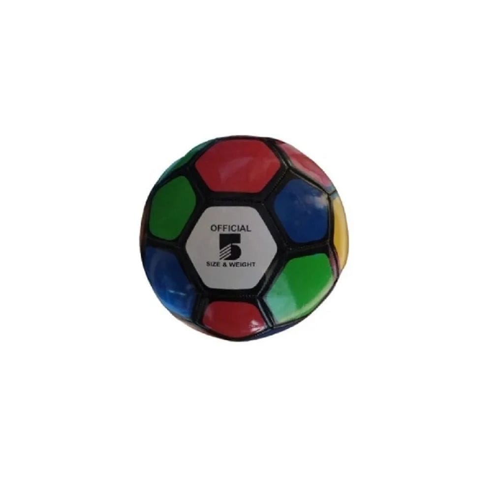 Caixa pequena de bola de futebol colorida com bordas pretas N5 modelo 1