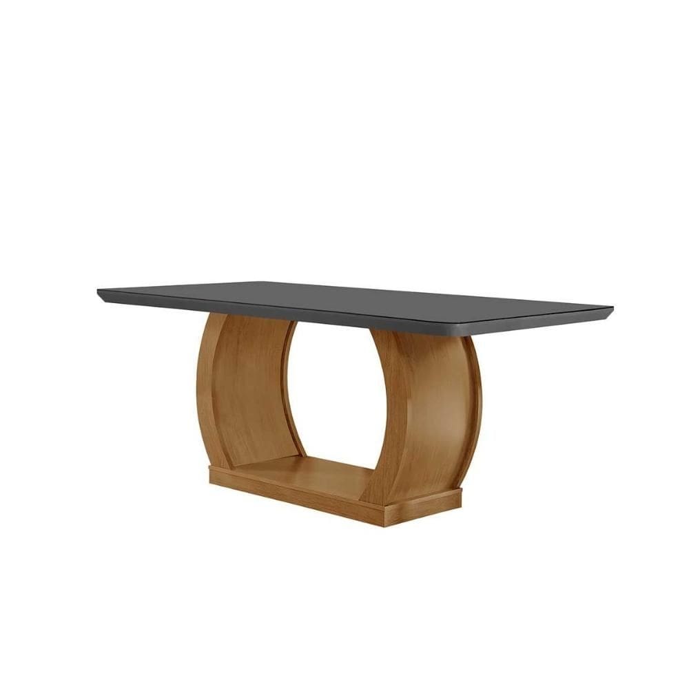 Mesa de Sala Jantar Jade c/Tampo Madeirado Vidro Canto Reto 180x90cm Imbuia/Grafite - Rufato