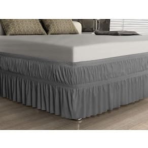 Saia para cama box casal padrão cinza malha elástico duplo