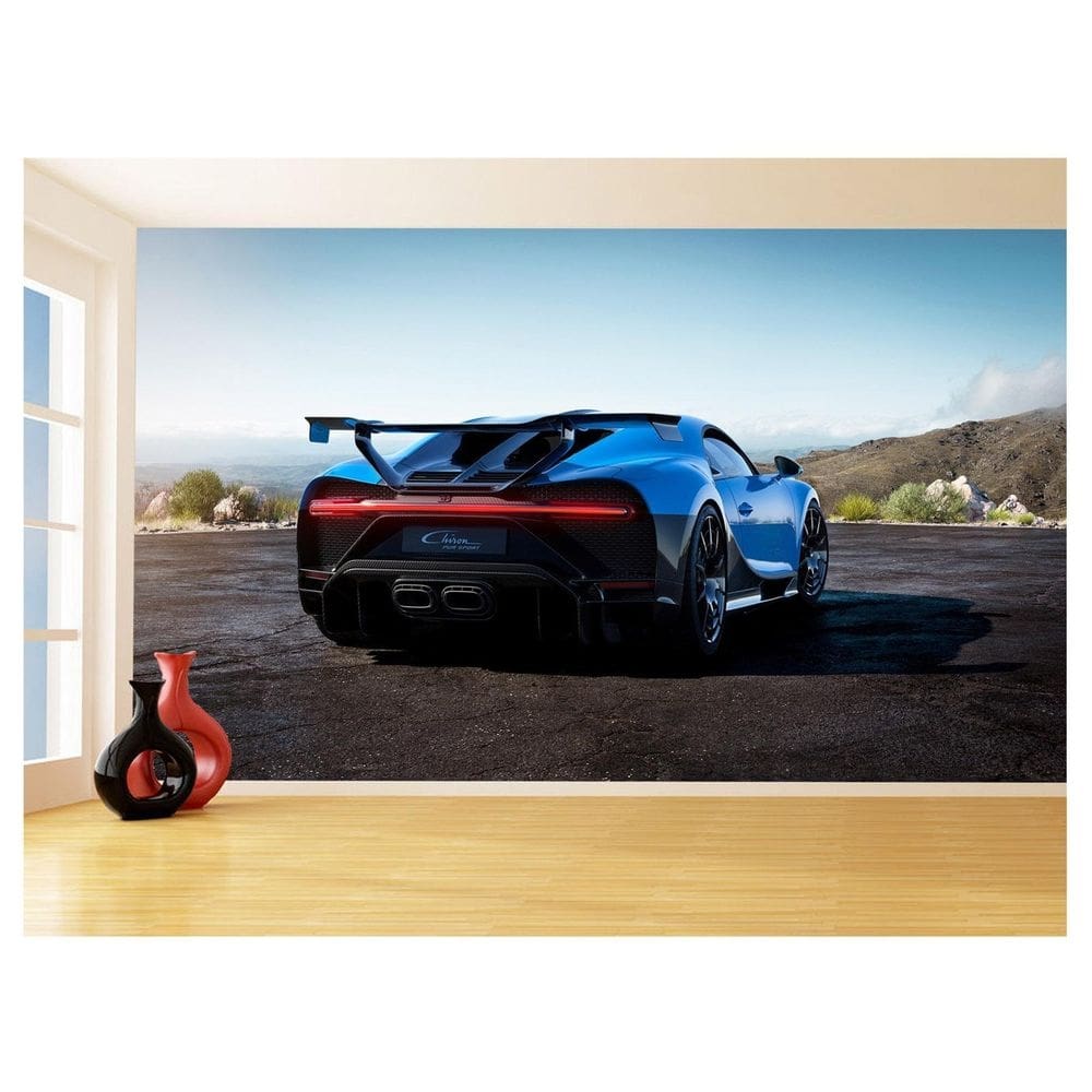 Papel De Parede 3D Carro Bugatti Chiron Pista 3,5M Car15