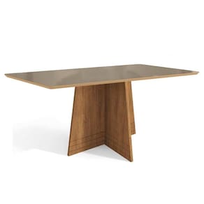 Mesa de Sala Jantar Lótus + Tampo Madeirado c/ Vidro 80x120cm Freijo/Bronze - Kappesberg