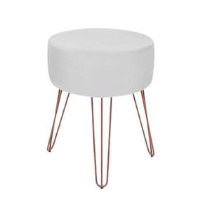 Puff decorativo sala de estar branco pés aramado rosê gold