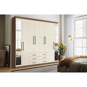 Guarda Roupa Casal 8 Portas e 6 Gavetas c/ Espelho Master 8.6 jatoba/Areia - Santos Andirá