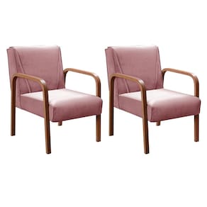 Kit 2 Poltronas Anita Conjunto Cadeiras Moderna Braço Madeira Rosê 390